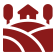 Red rural landscape icon with hills