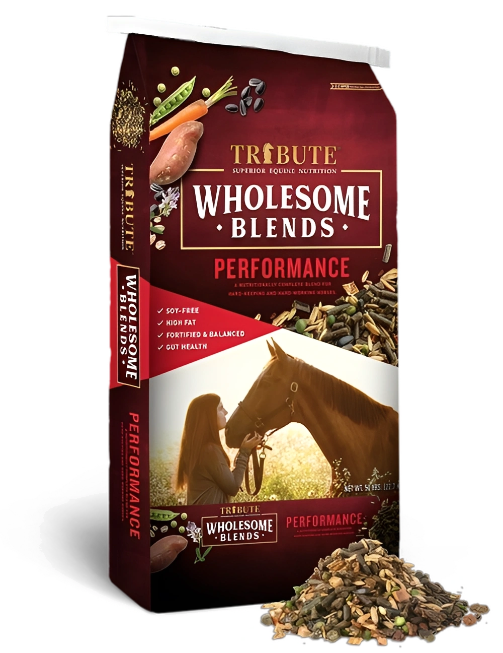 Horse feed bag with performance blend