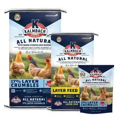 Kalmbach Feeds layer crumbles packaging