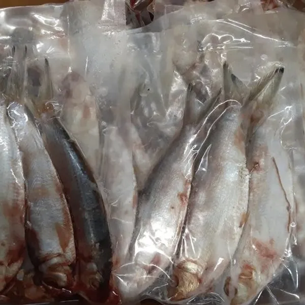 Frozen fish packaged in plastic