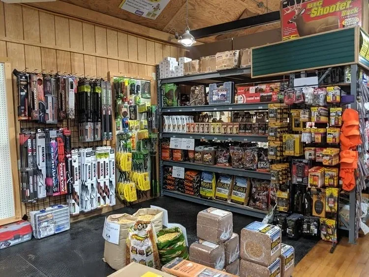 Shelves stocked with hunting accessories