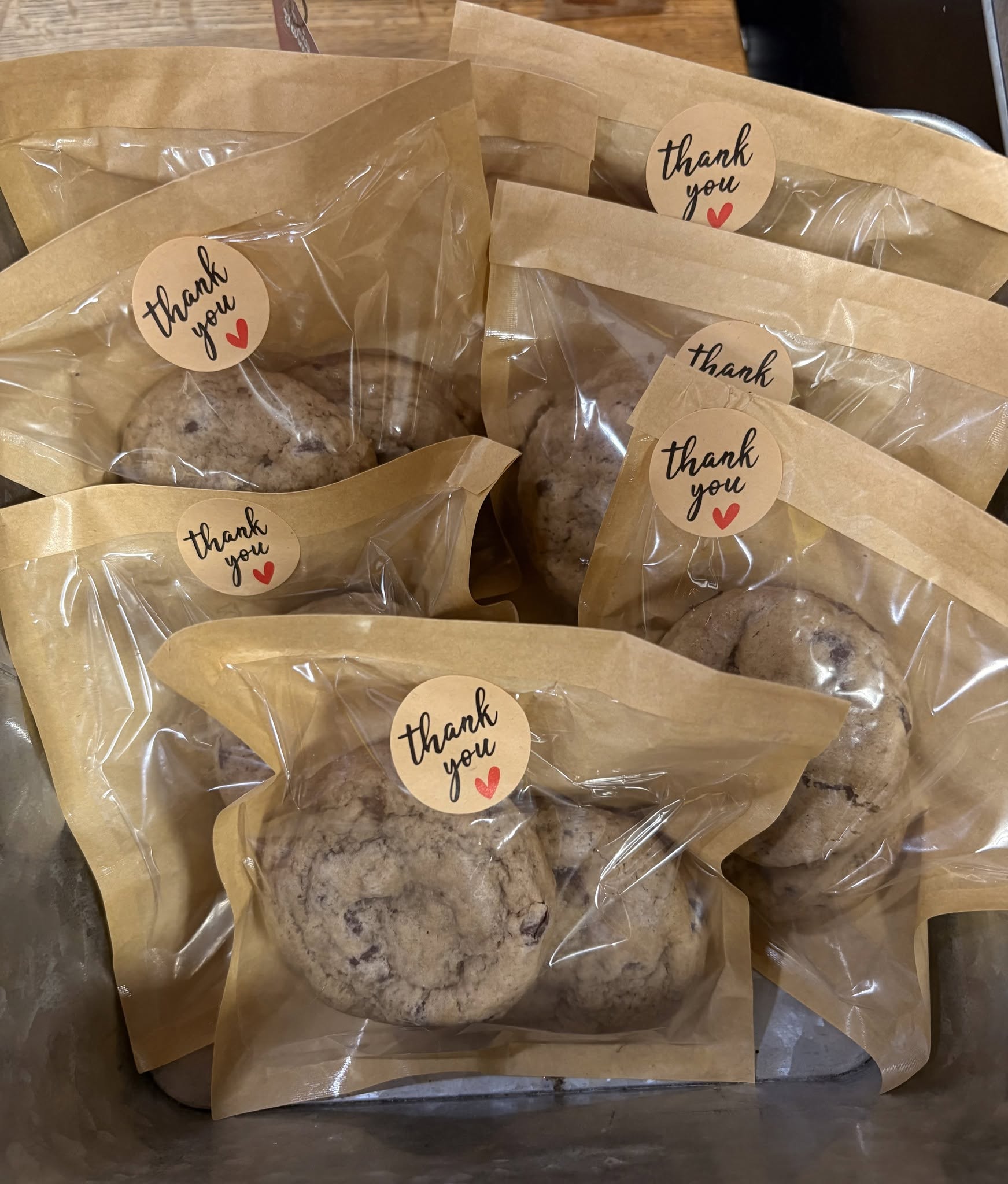 Packaged cookies with thank you stickers